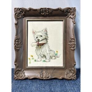 Vintage Plastic Framed Dog Print West Highland White Terrier 7” x 6”